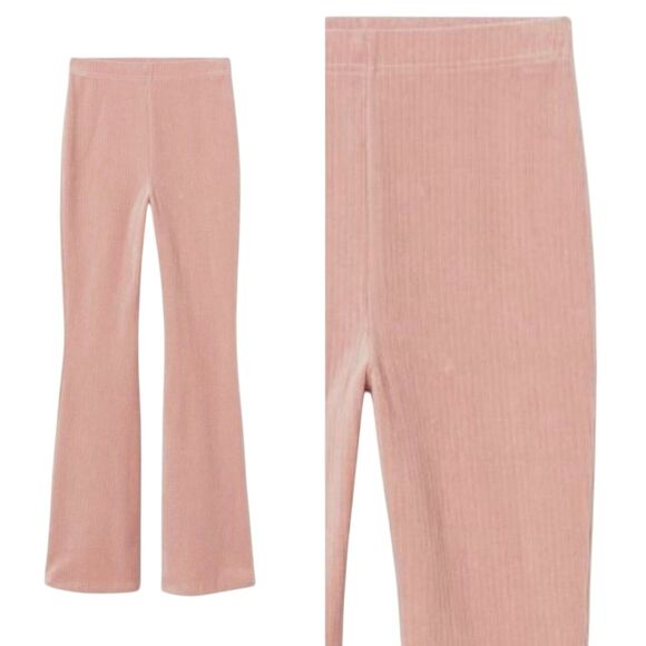 H&M Divided Velour Ribbed Flare Pants High Waist Pink S - Picture 1 of 5